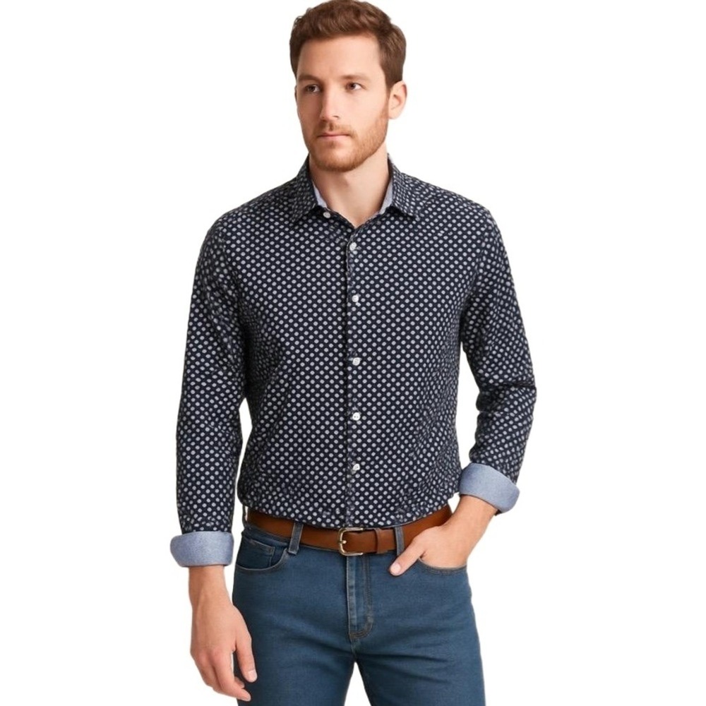 Nick Graham Stretch Modern Fit Geometric Print‎ Shirt Men's XL Business